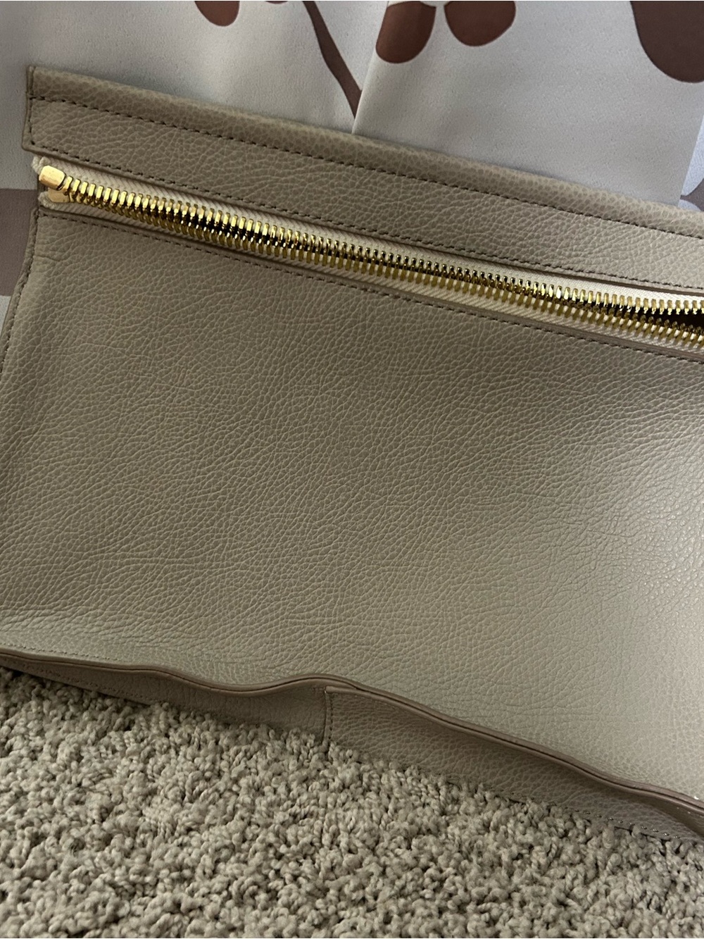 India Hicks Taupe Leather Clutch with Gold Zipper